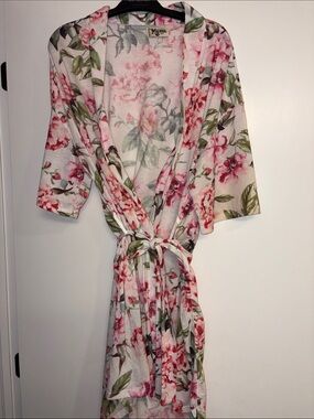Floral Wrap Robe — Pink & Green